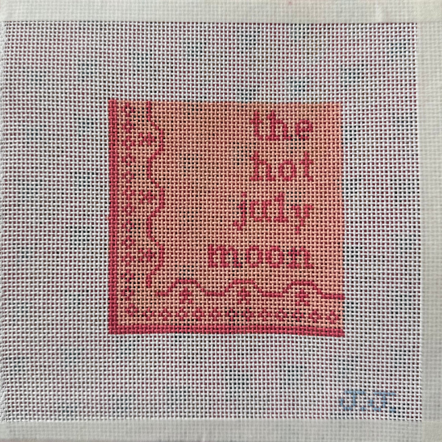 needlepoint canvas coaster with 90s country lyrics from strawberry wine 